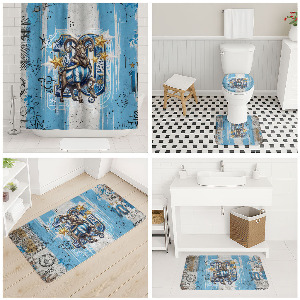 El Diez Argentina GOAT 10 Football Bathroom Set Goat Mascot King Crown Graffiti Art