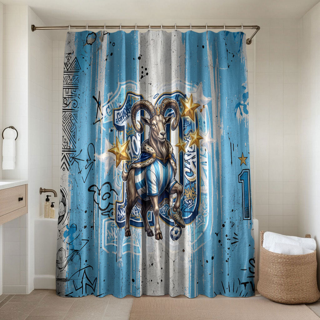El Diez Argentina GOAT 10 Football Bathroom Set Goat Mascot King Crown Graffiti Art