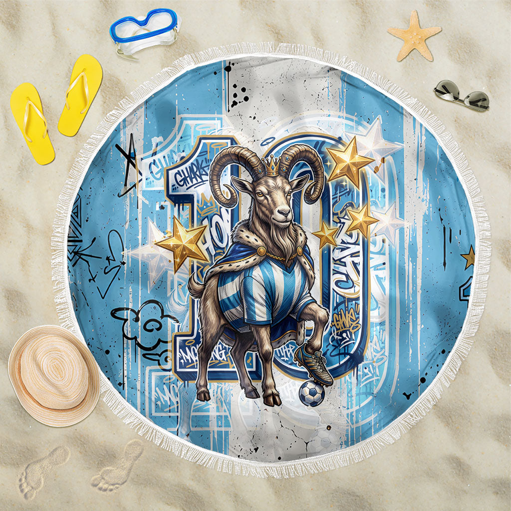 El Diez Argentina GOAT 10 Football Beach Blanket Goat Mascot King Crown Graffiti Art