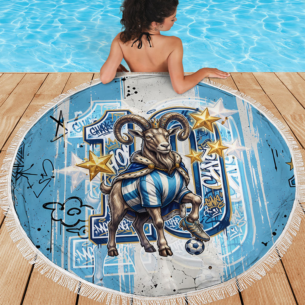 El Diez Argentina GOAT 10 Football Beach Blanket Goat Mascot King Crown Graffiti Art