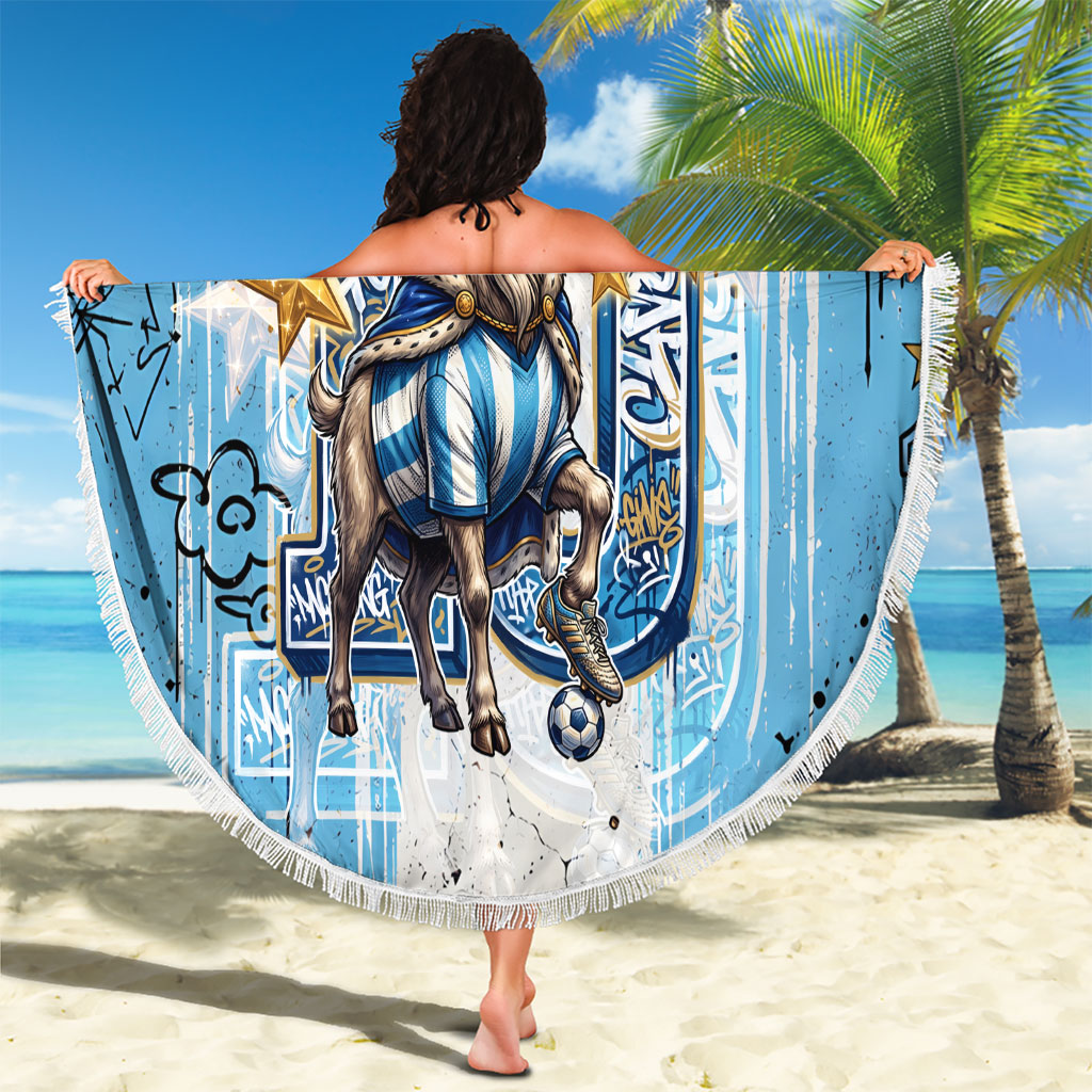 El Diez Argentina GOAT 10 Football Beach Blanket Goat Mascot King Crown Graffiti Art