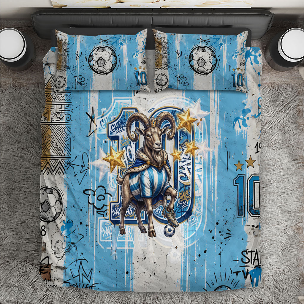 El Diez Argentina GOAT 10 Football Bedding Set Goat Mascot King Crown Graffiti Art