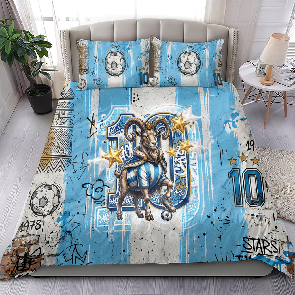 El Diez Argentina GOAT 10 Football Bedding Set Goat Mascot King Crown Graffiti Art