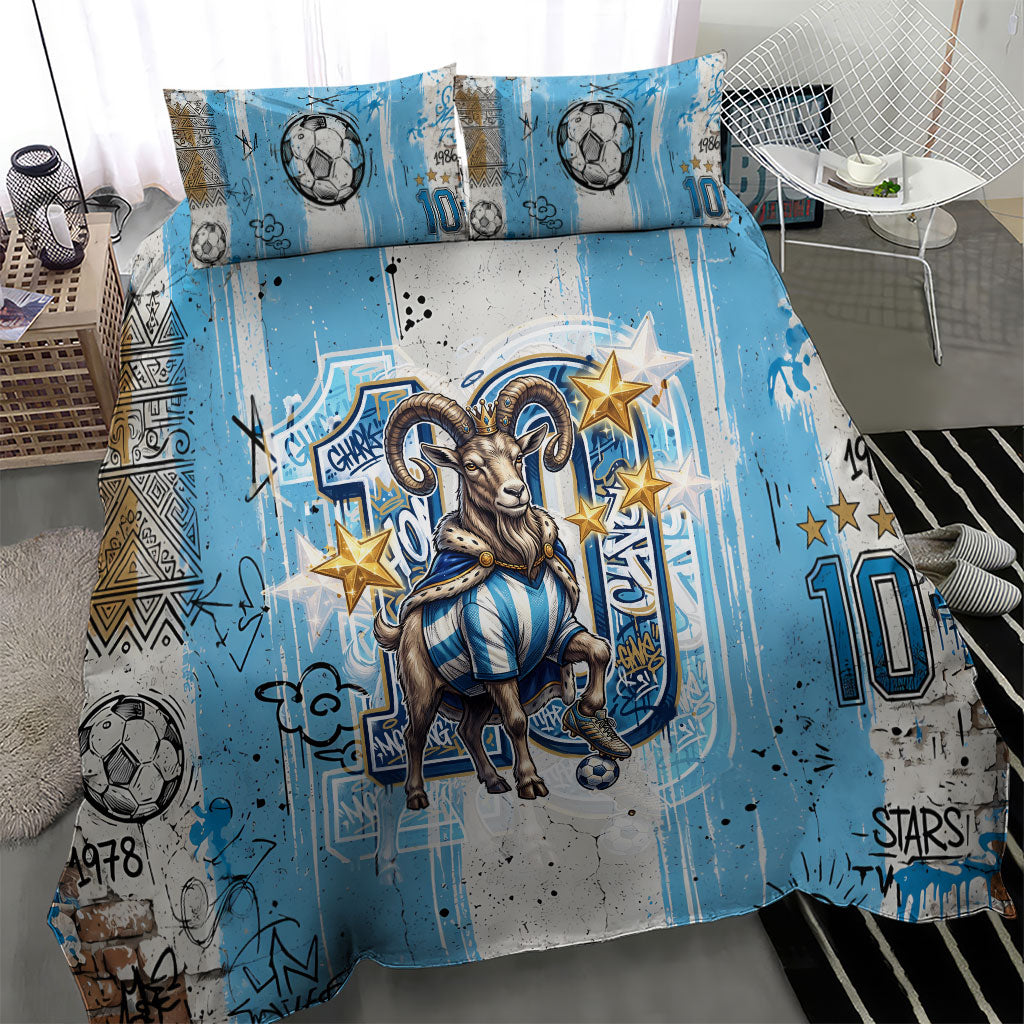 El Diez Argentina GOAT 10 Football Bedding Set Goat Mascot King Crown Graffiti Art