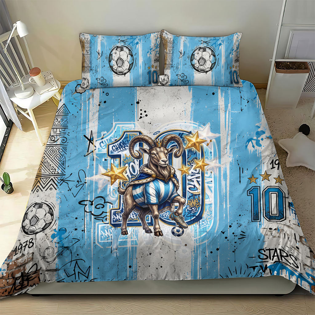 El Diez Argentina GOAT 10 Football Bedding Set Goat Mascot King Crown Graffiti Art