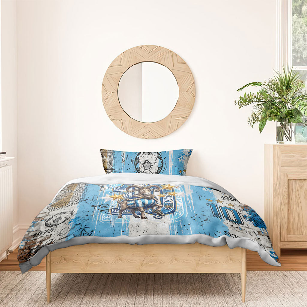 El Diez Argentina GOAT 10 Football Bedding Set Goat Mascot King Crown Graffiti Art