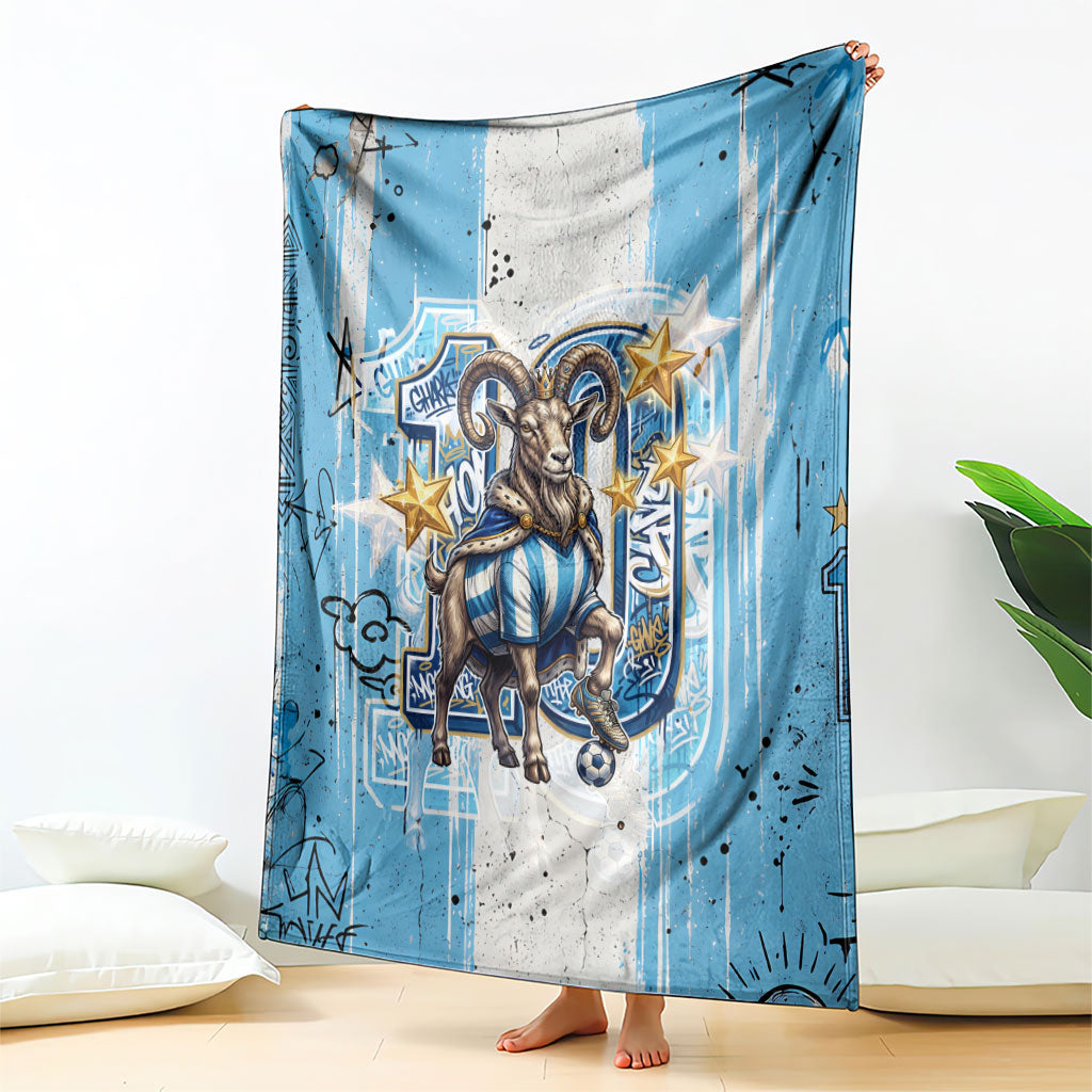 El Diez Argentina GOAT 10 Football Blanket Goat Mascot King Crown Graffiti Art