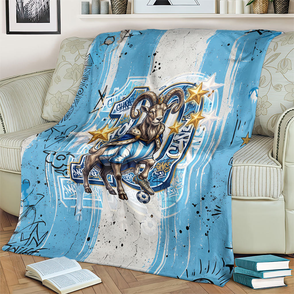 El Diez Argentina GOAT 10 Football Blanket Goat Mascot King Crown Graffiti Art