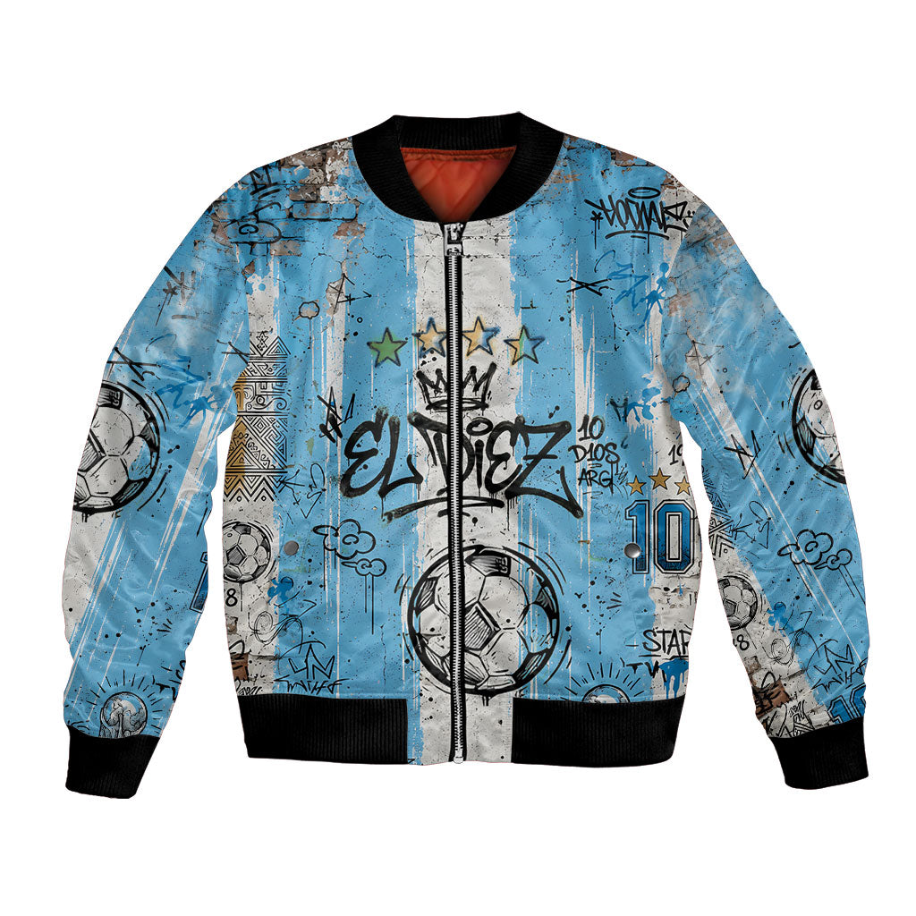 El Diez Argentina GOAT 10 Football Bomber Jacket Goat Mascot King Crown Graffiti Art