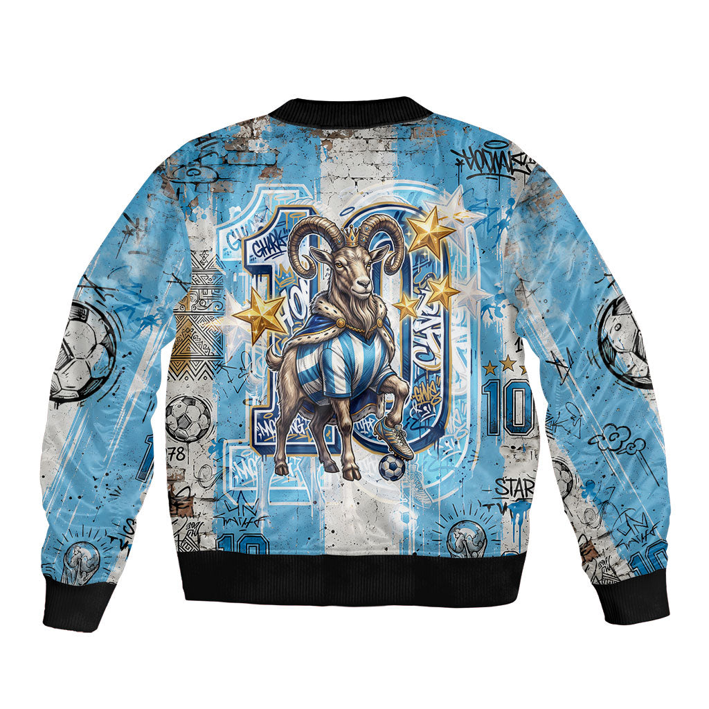 El Diez Argentina GOAT 10 Football Bomber Jacket Goat Mascot King Crown Graffiti Art