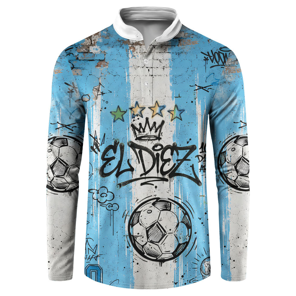 El Diez Argentina GOAT 10 Football Button Sweatshirt Goat Mascot King Crown Graffiti Art