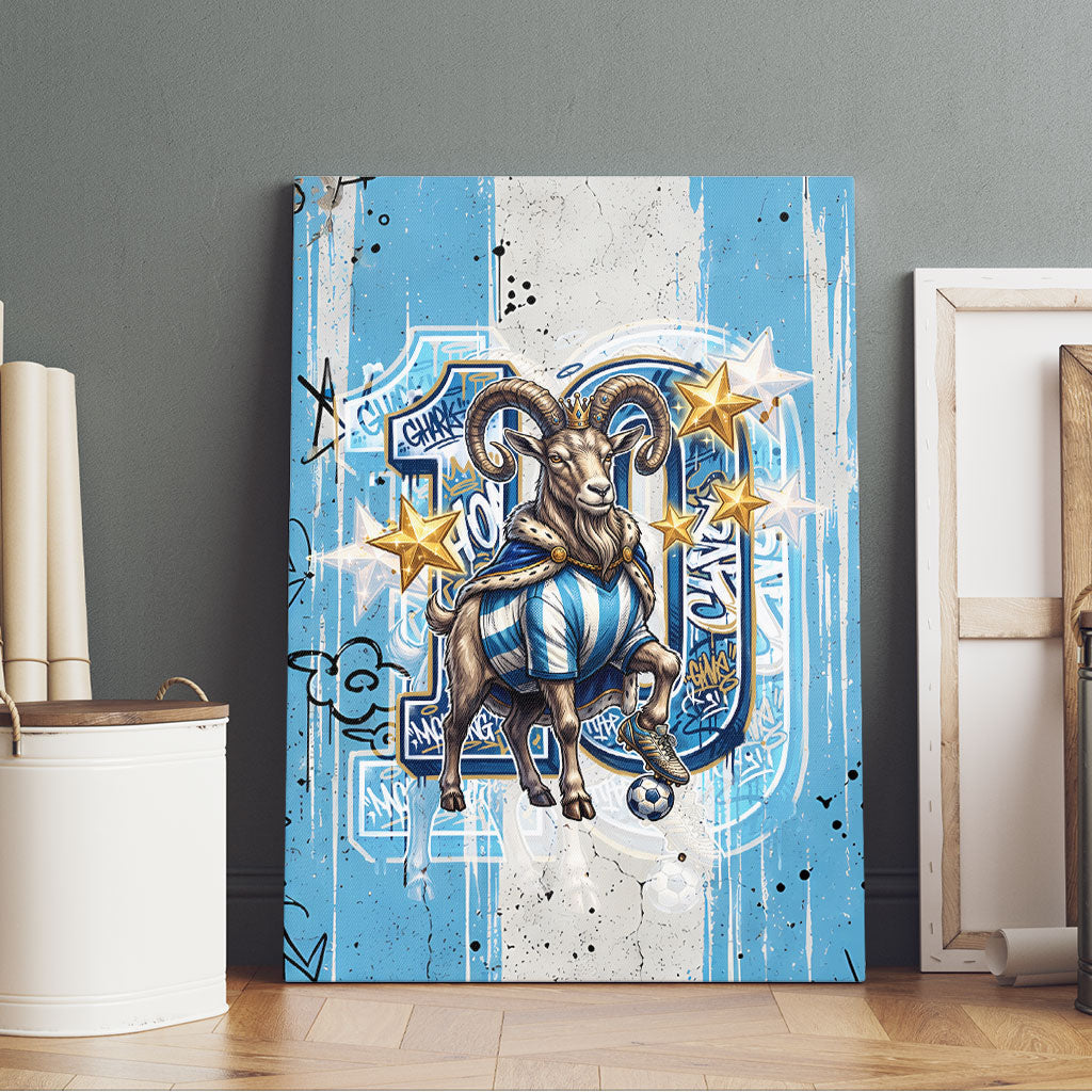 El Diez Argentina GOAT 10 Football Canvas Wall Art Goat Mascot King Crown Graffiti Art