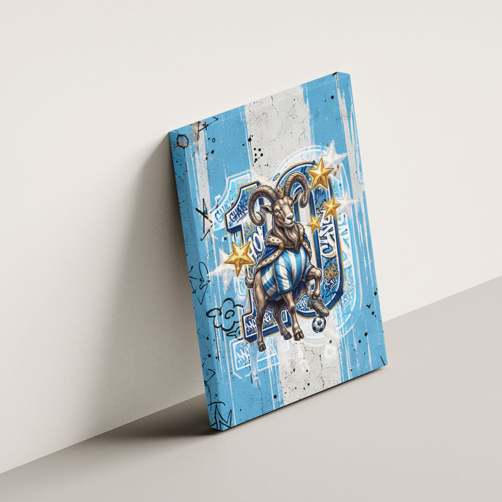 El Diez Argentina GOAT 10 Football Canvas Wall Art Goat Mascot King Crown Graffiti Art