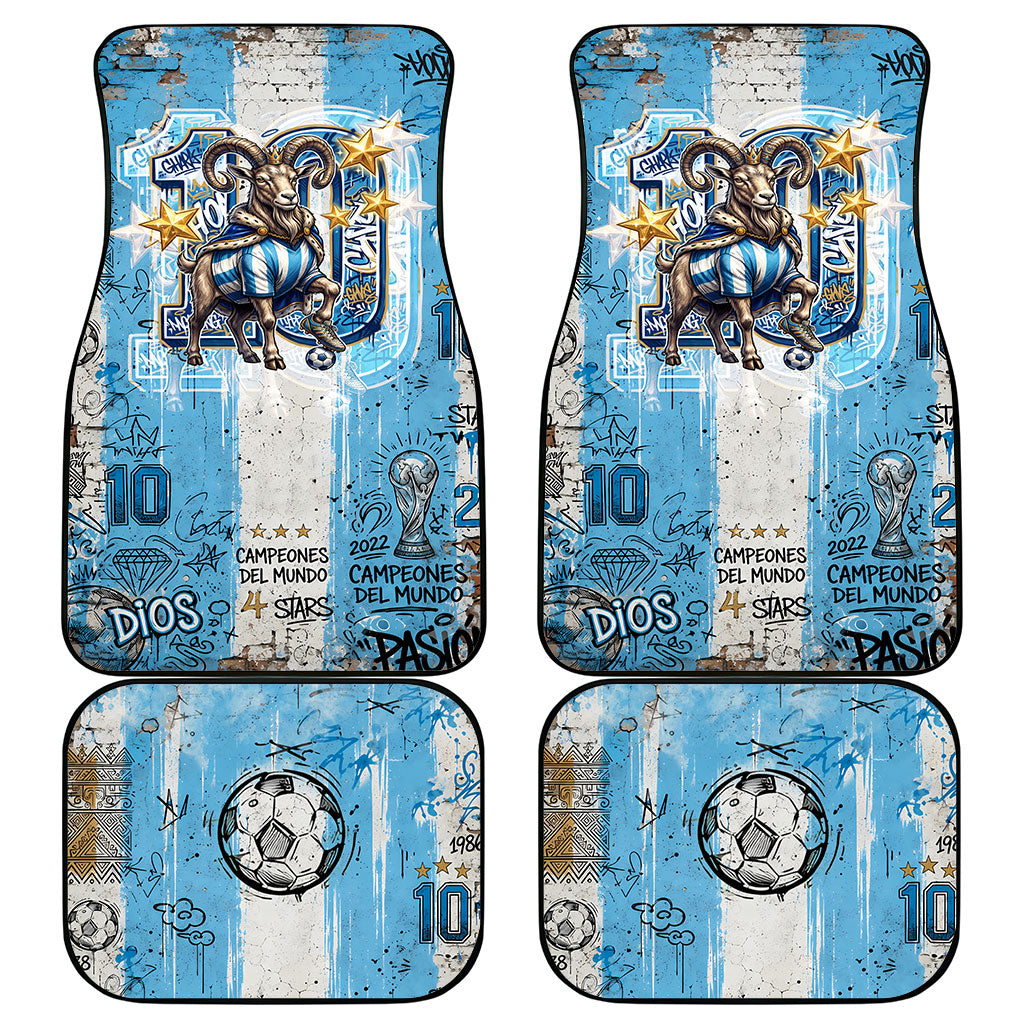 El Diez Argentina GOAT 10 Football Car Mats Goat Mascot King Crown Graffiti Art