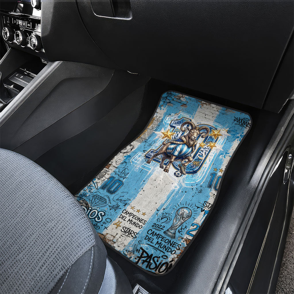 El Diez Argentina GOAT 10 Football Car Mats Goat Mascot King Crown Graffiti Art