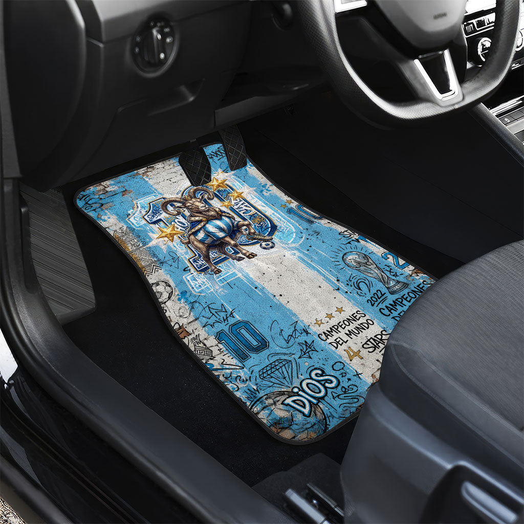 El Diez Argentina GOAT 10 Football Car Mats Goat Mascot King Crown Graffiti Art