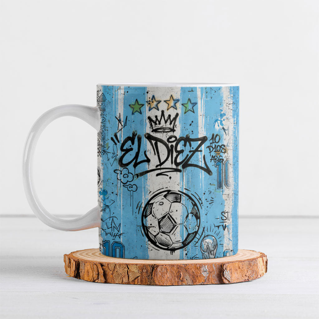 El Diez Argentina GOAT 10 Football Ceramic Mug Goat Mascot King Crown Graffiti Art