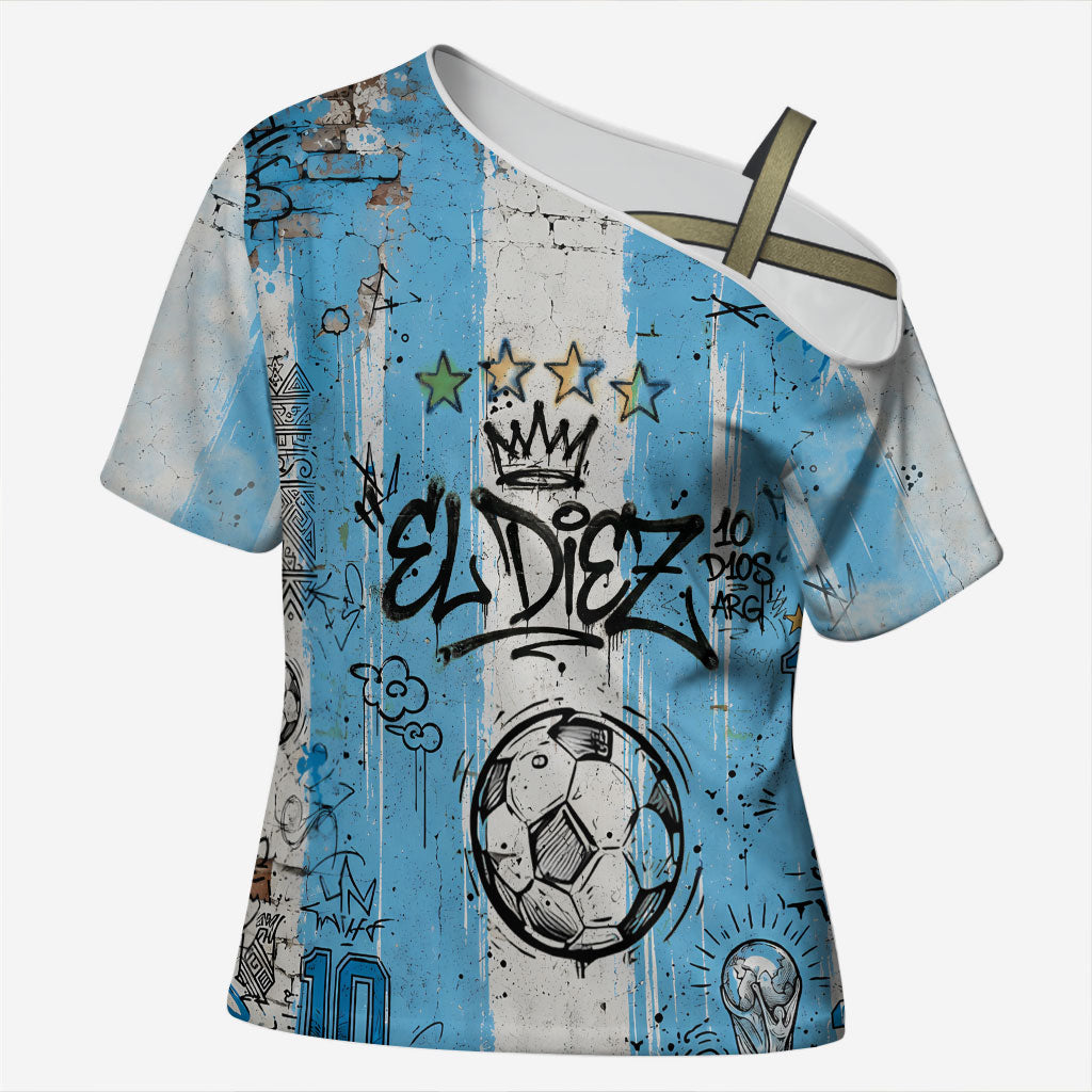 El Diez Argentina GOAT 10 Football Cross Shoulder Shirt Goat Mascot King Crown Graffiti Art