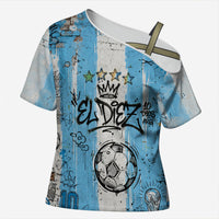 El Diez Argentina GOAT 10 Football Cross Shoulder Shirt Goat Mascot King Crown Graffiti Art