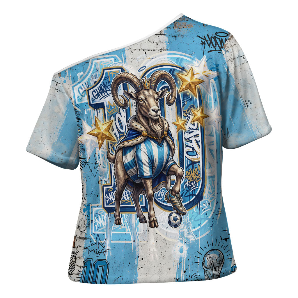 El Diez Argentina GOAT 10 Football Cross Shoulder Shirt Goat Mascot King Crown Graffiti Art