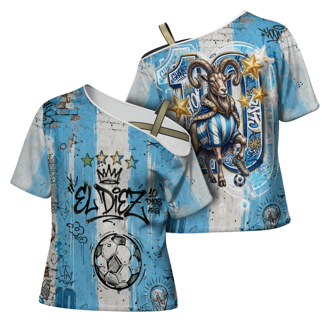 El Diez Argentina GOAT 10 Football Cross Shoulder Shirt Goat Mascot King Crown Graffiti Art