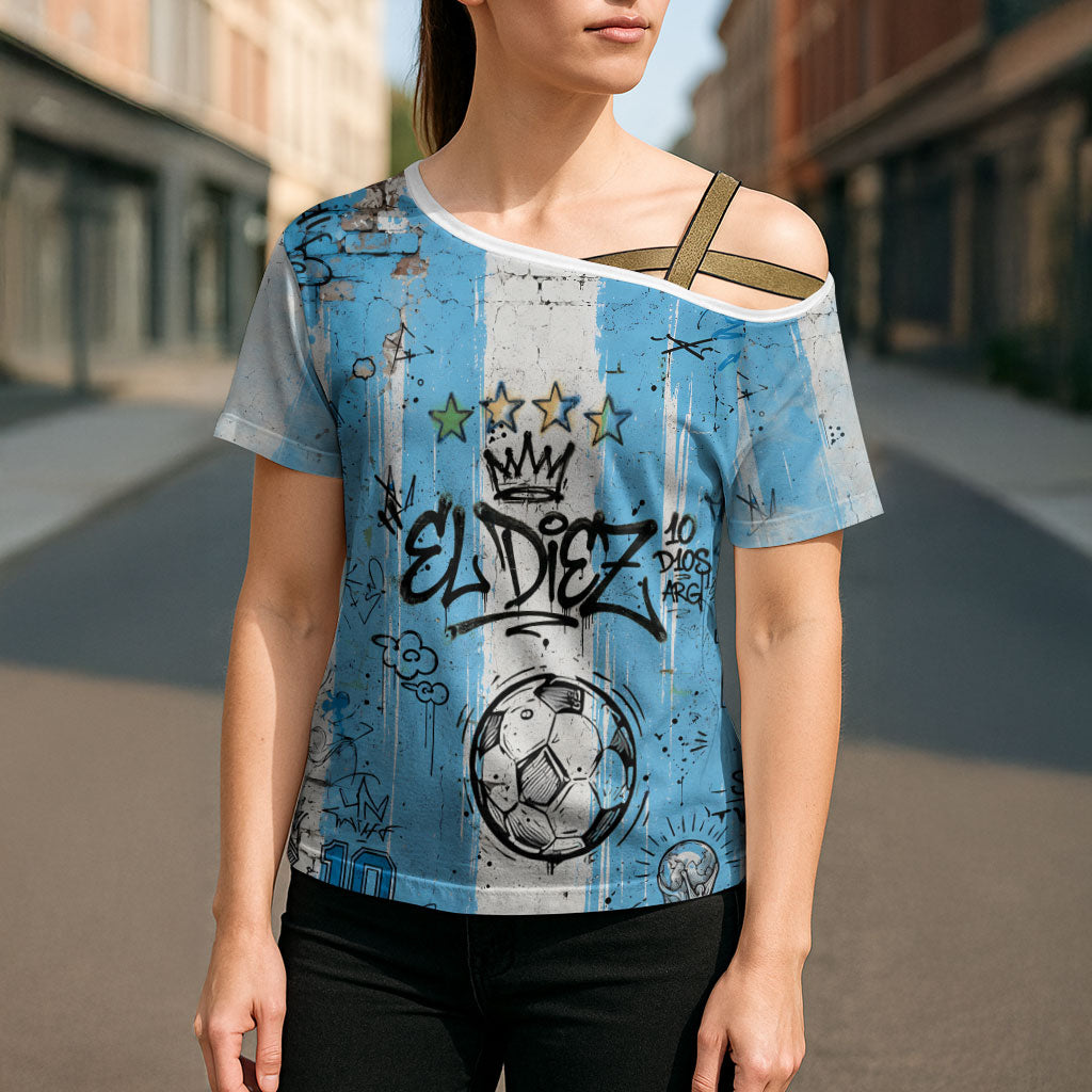 El Diez Argentina GOAT 10 Football Cross Shoulder Shirt Goat Mascot King Crown Graffiti Art