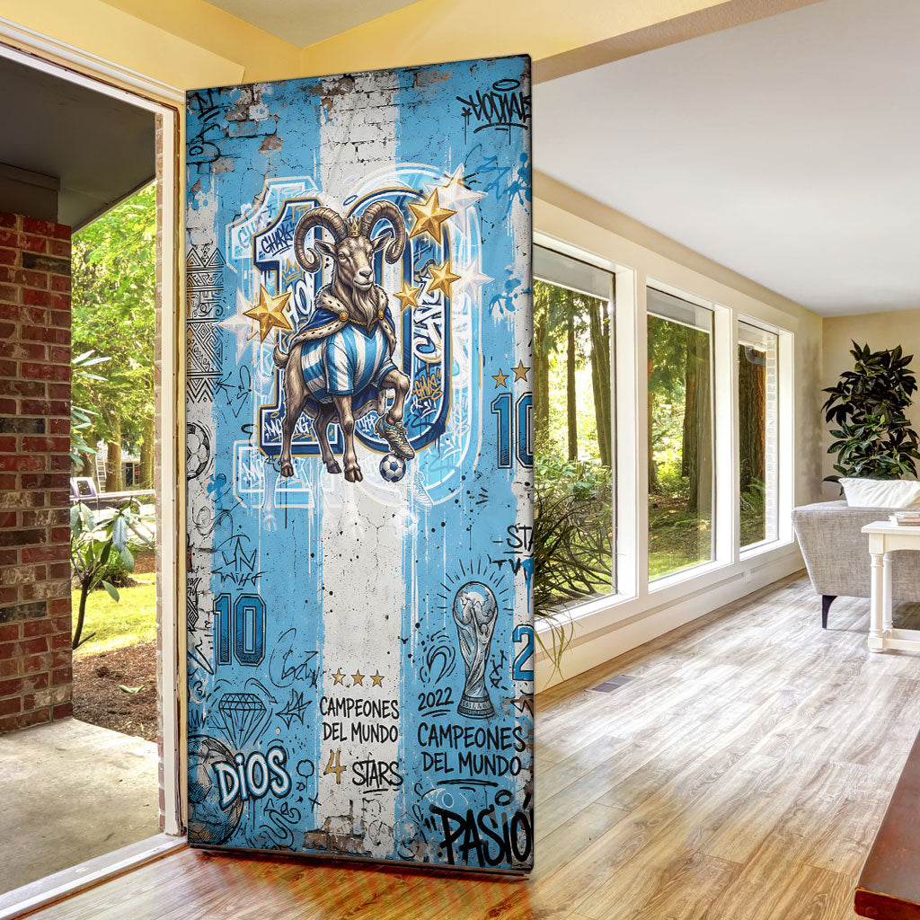 El Diez Argentina GOAT 10 Football Door Cover Goat Mascot King Crown Graffiti Art