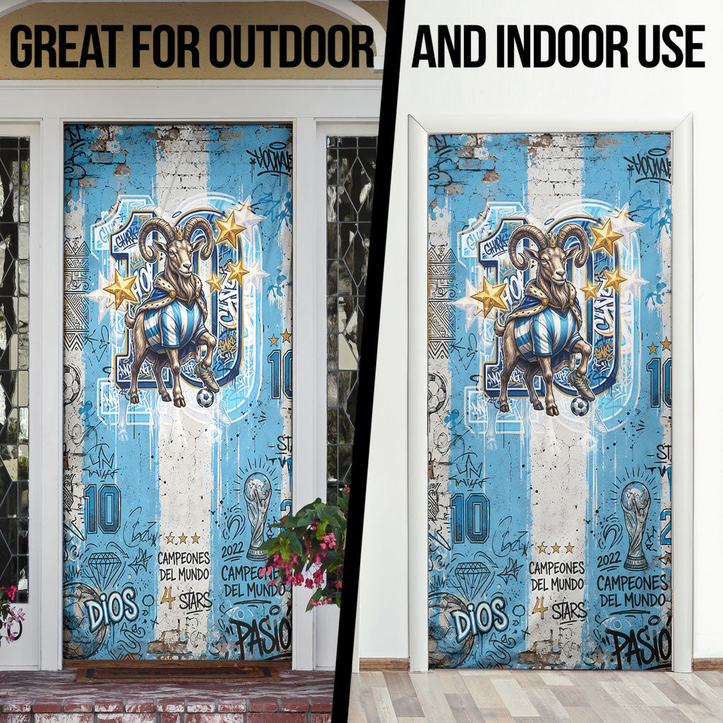 El Diez Argentina GOAT 10 Football Door Cover Goat Mascot King Crown Graffiti Art