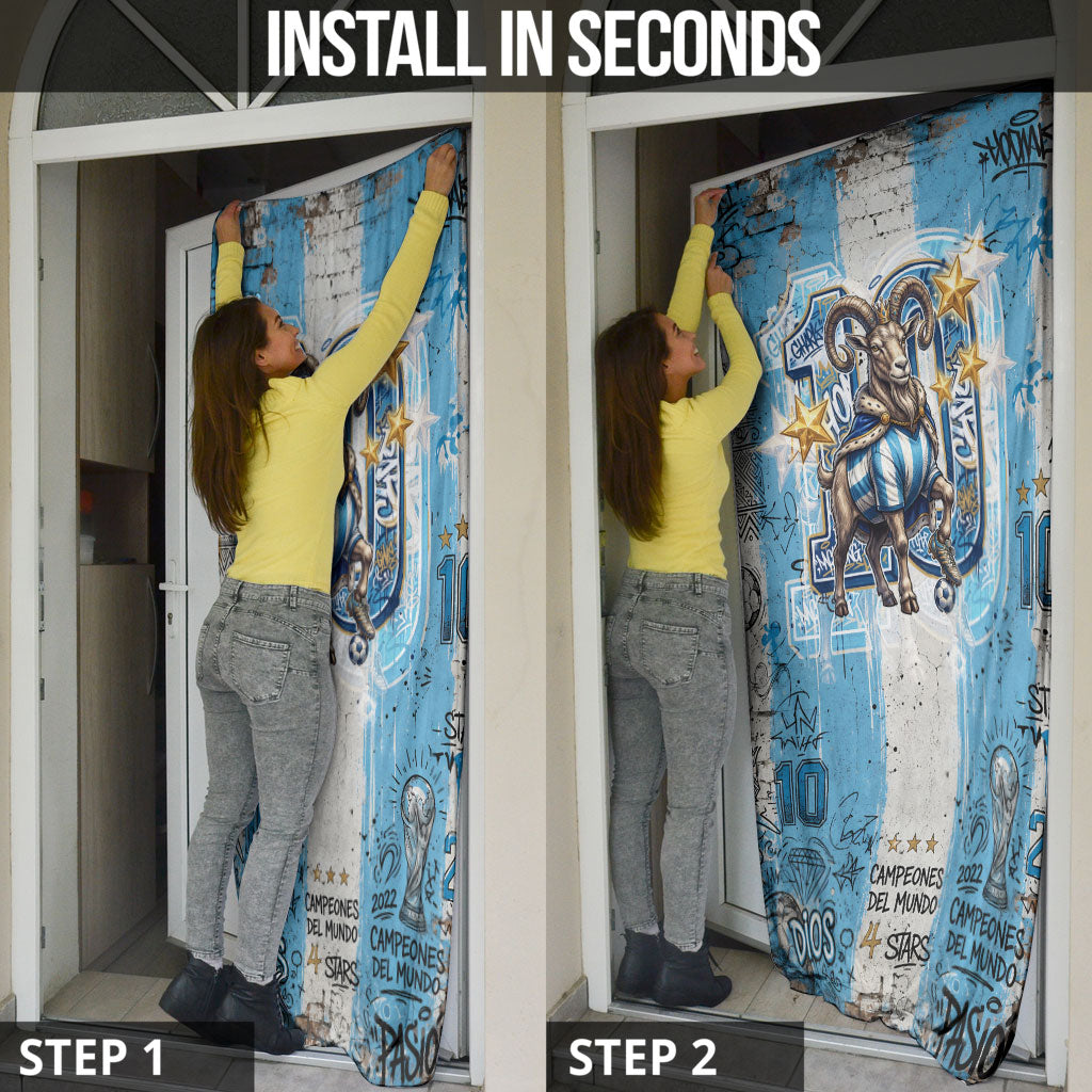 El Diez Argentina GOAT 10 Football Door Cover Goat Mascot King Crown Graffiti Art