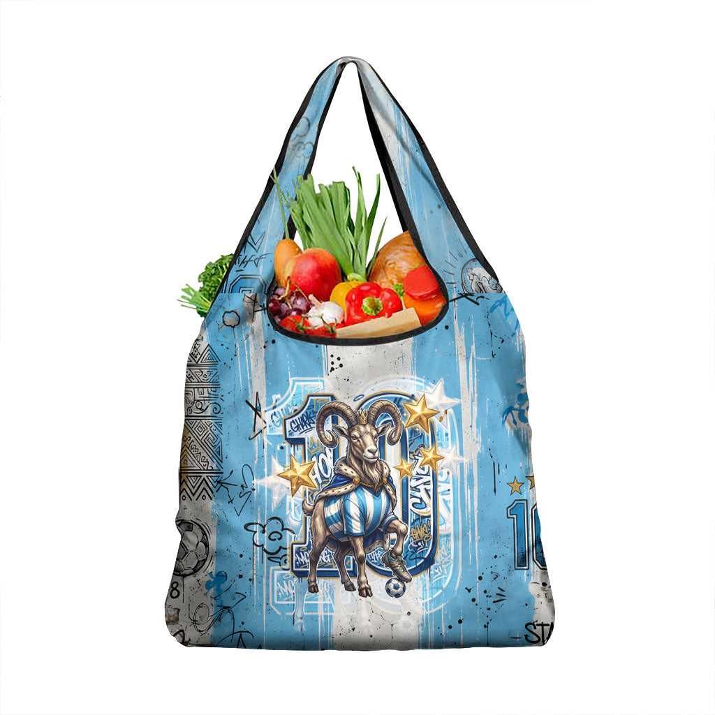 El Diez Argentina GOAT 10 Football Grocery Bag Goat Mascot King Crown Graffiti Art