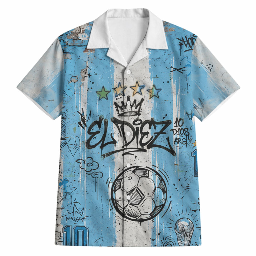 El Diez Argentina GOAT 10 Football Hawaiian Shirt Goat Mascot King Crown Graffiti Art