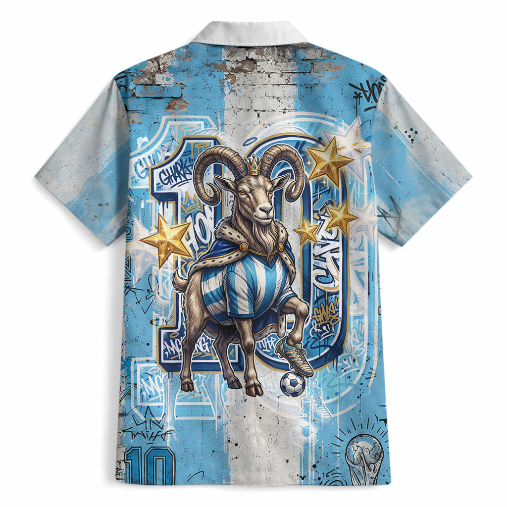 El Diez Argentina GOAT 10 Football Hawaiian Shirt Goat Mascot King Crown Graffiti Art