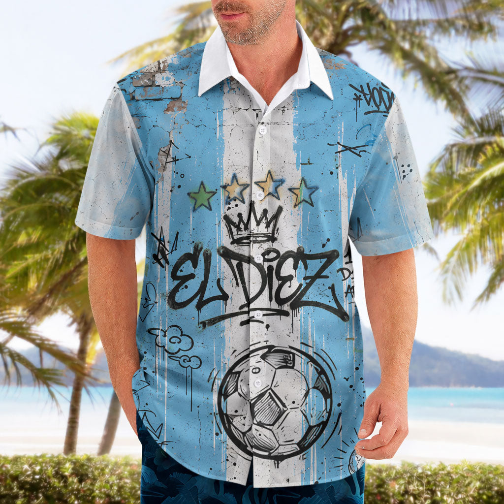 El Diez Argentina GOAT 10 Football Hawaiian Shirt Goat Mascot King Crown Graffiti Art