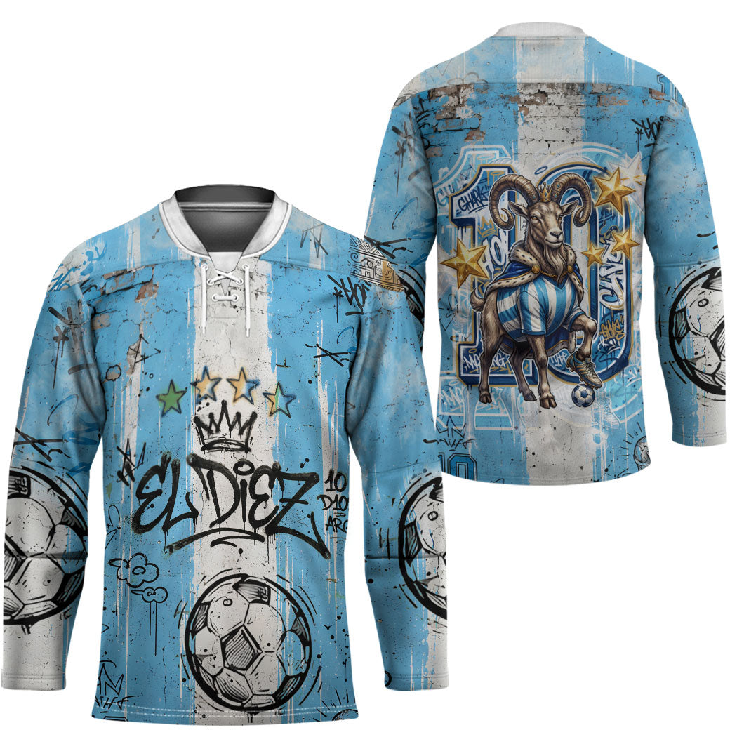 El Diez Argentina GOAT 10 Football Hockey Jersey Goat Mascot King Crown Graffiti Art