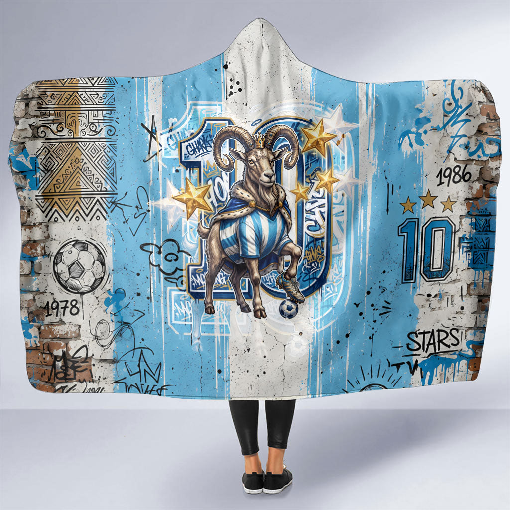 El Diez Argentina GOAT 10 Football Hooded Blanket Goat Mascot King Crown Graffiti Art