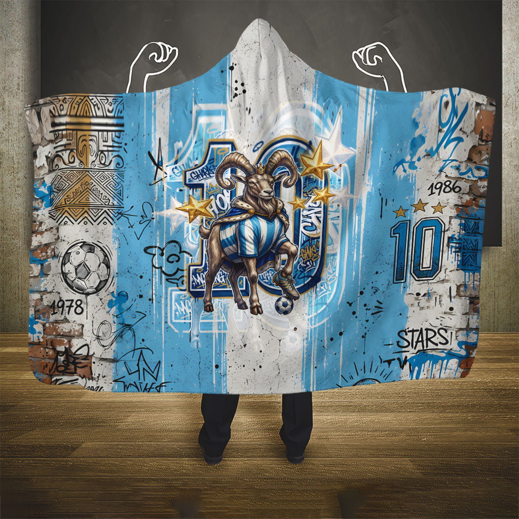 El Diez Argentina GOAT 10 Football Hooded Blanket Goat Mascot King Crown Graffiti Art