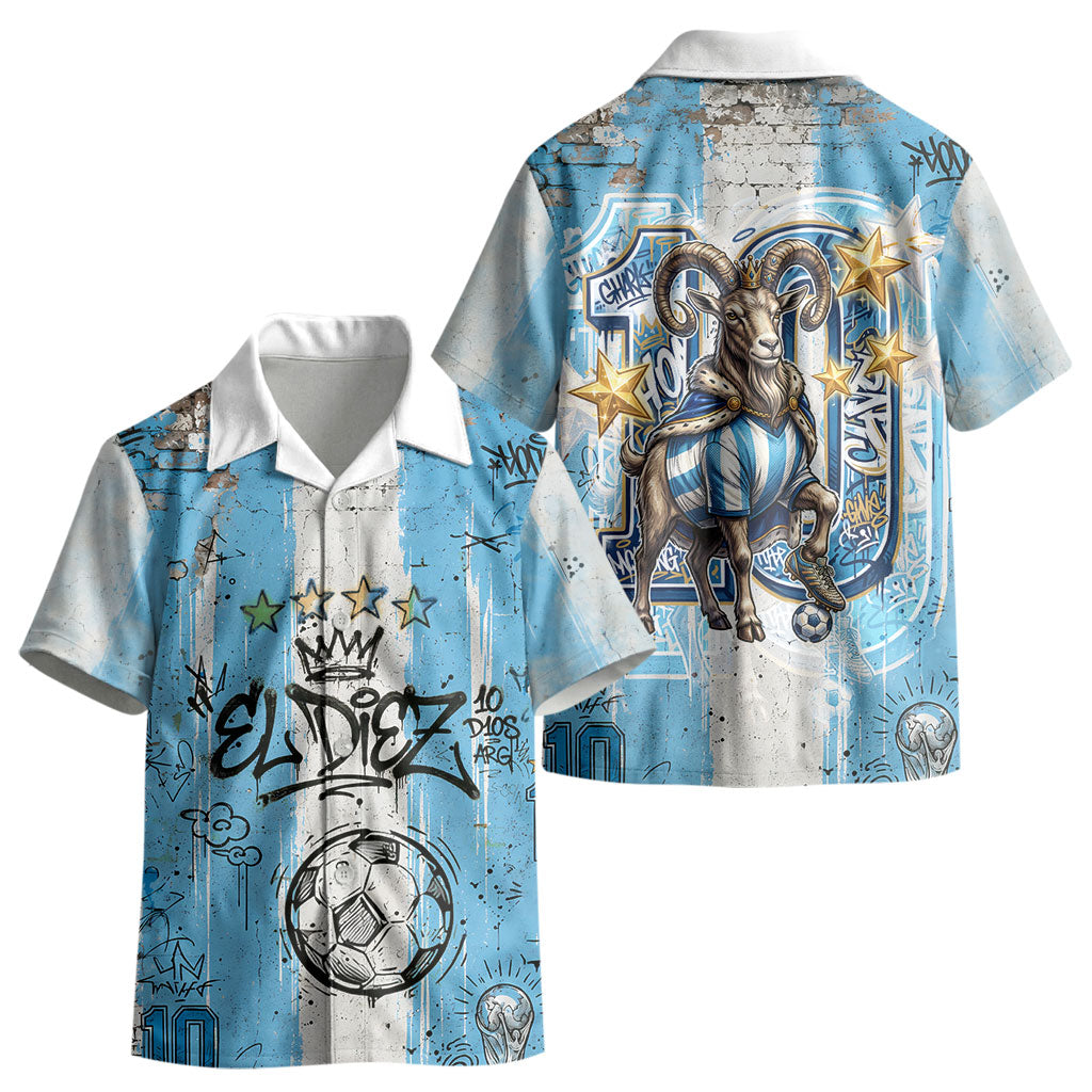 El Diez Argentina GOAT 10 Football Kid Hawaiian Shirt Goat Mascot King Crown Graffiti Art