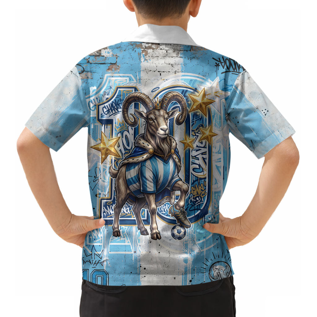 El Diez Argentina GOAT 10 Football Kid Hawaiian Shirt Goat Mascot King Crown Graffiti Art