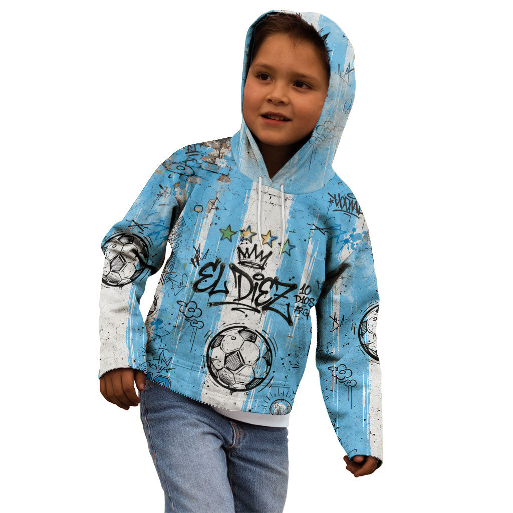 El Diez Argentina GOAT 10 Football Kid Hoodie Goat Mascot King Crown Graffiti Art