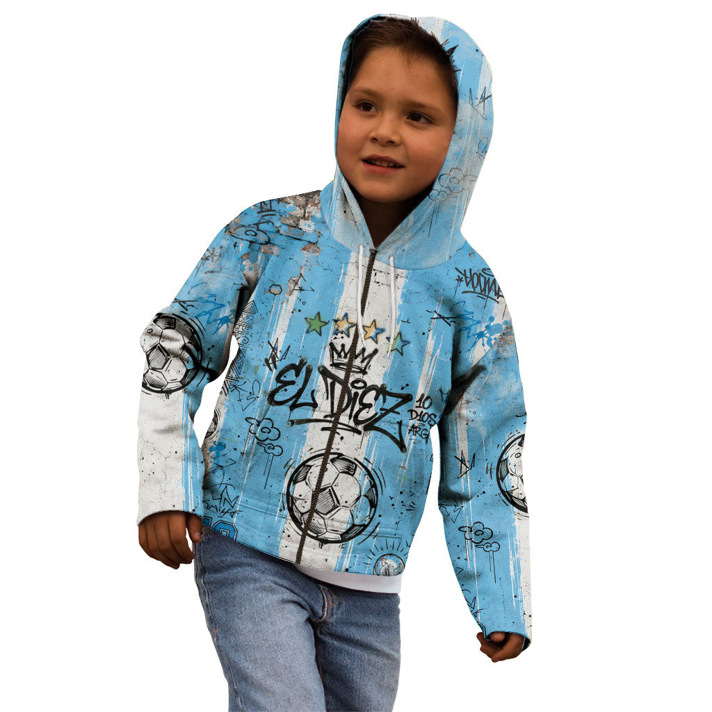El Diez Argentina GOAT 10 Football Kid Hoodie Goat Mascot King Crown Graffiti Art