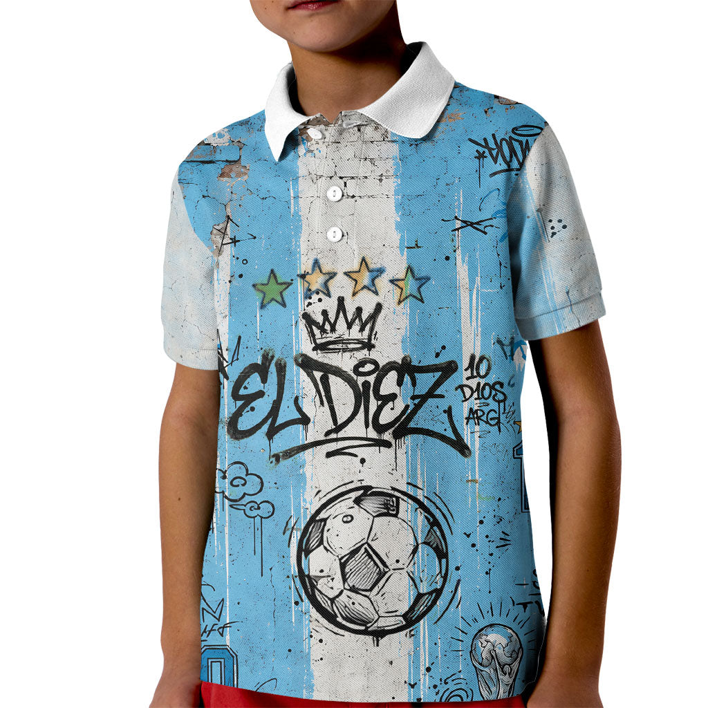 El Diez Argentina GOAT 10 Football Kid Polo Shirt Goat Mascot King Crown Graffiti Art