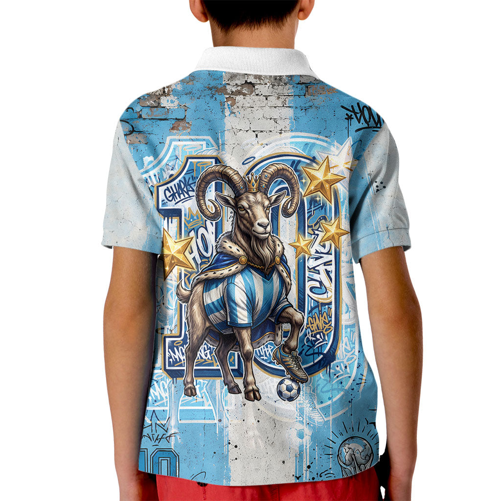 El Diez Argentina GOAT 10 Football Kid Polo Shirt Goat Mascot King Crown Graffiti Art