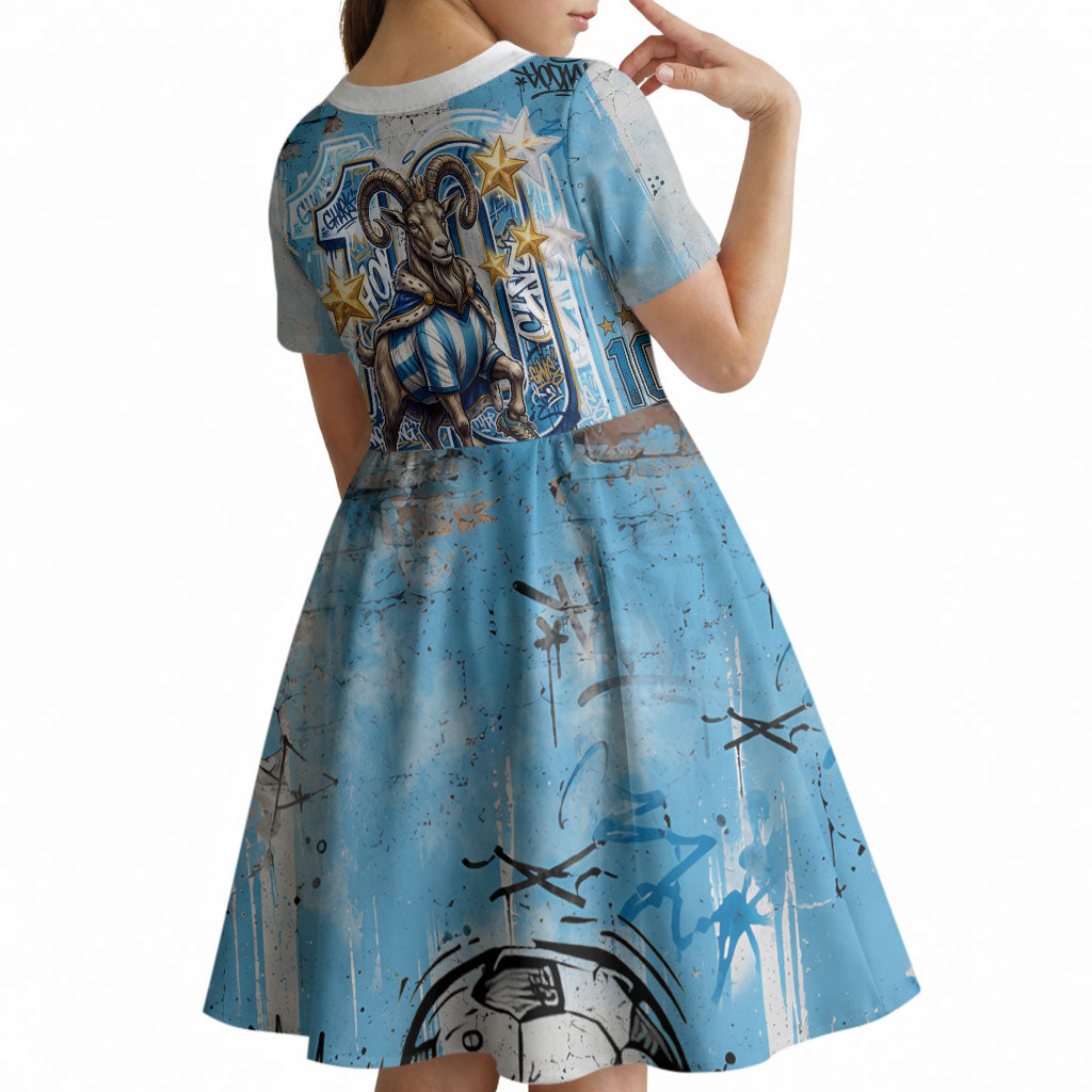 El Diez Argentina GOAT 10 Football Kid Short Sleeve Dress Goat Mascot King Crown Graffiti Art