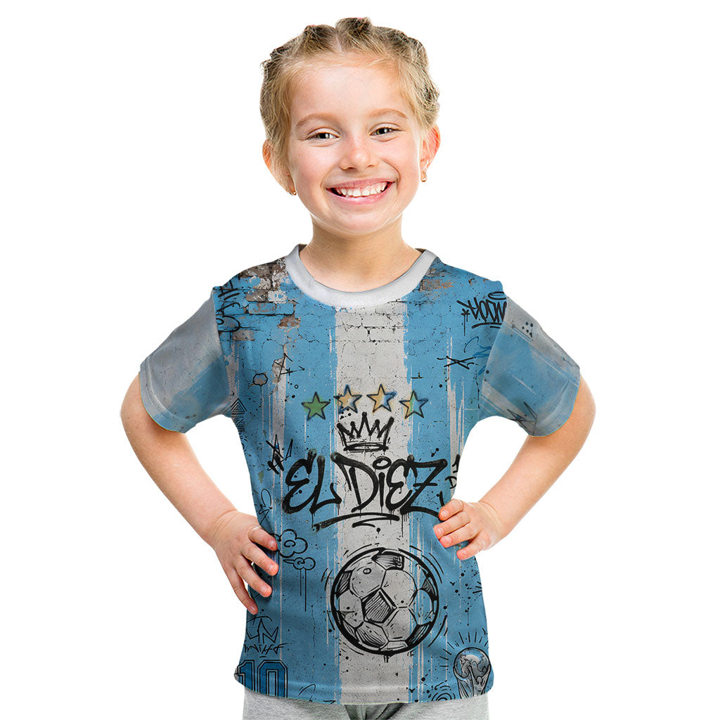 El Diez Argentina GOAT 10 Football Kid T Shirt Goat Mascot King Crown Graffiti Art