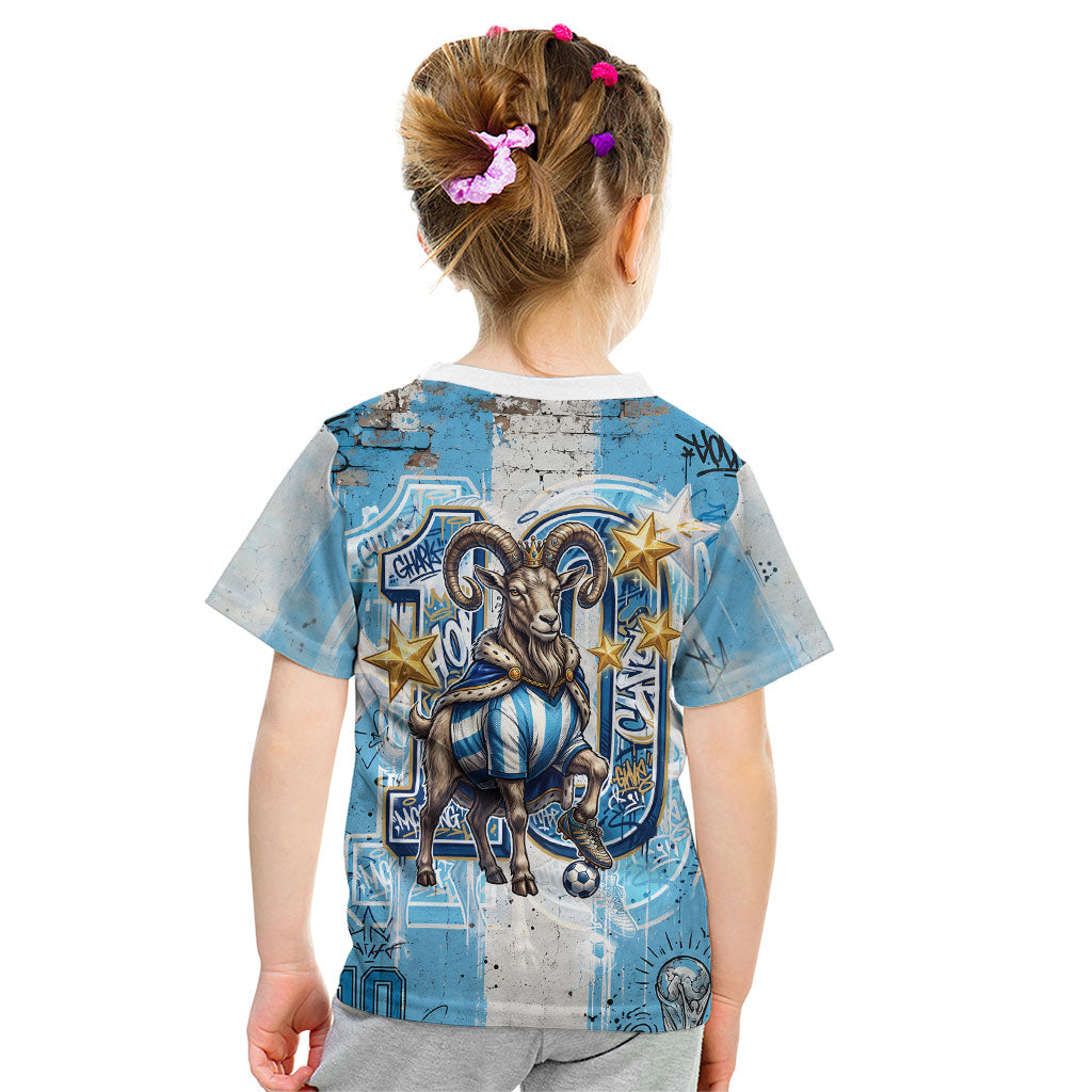 El Diez Argentina GOAT 10 Football Kid T Shirt Goat Mascot King Crown Graffiti Art