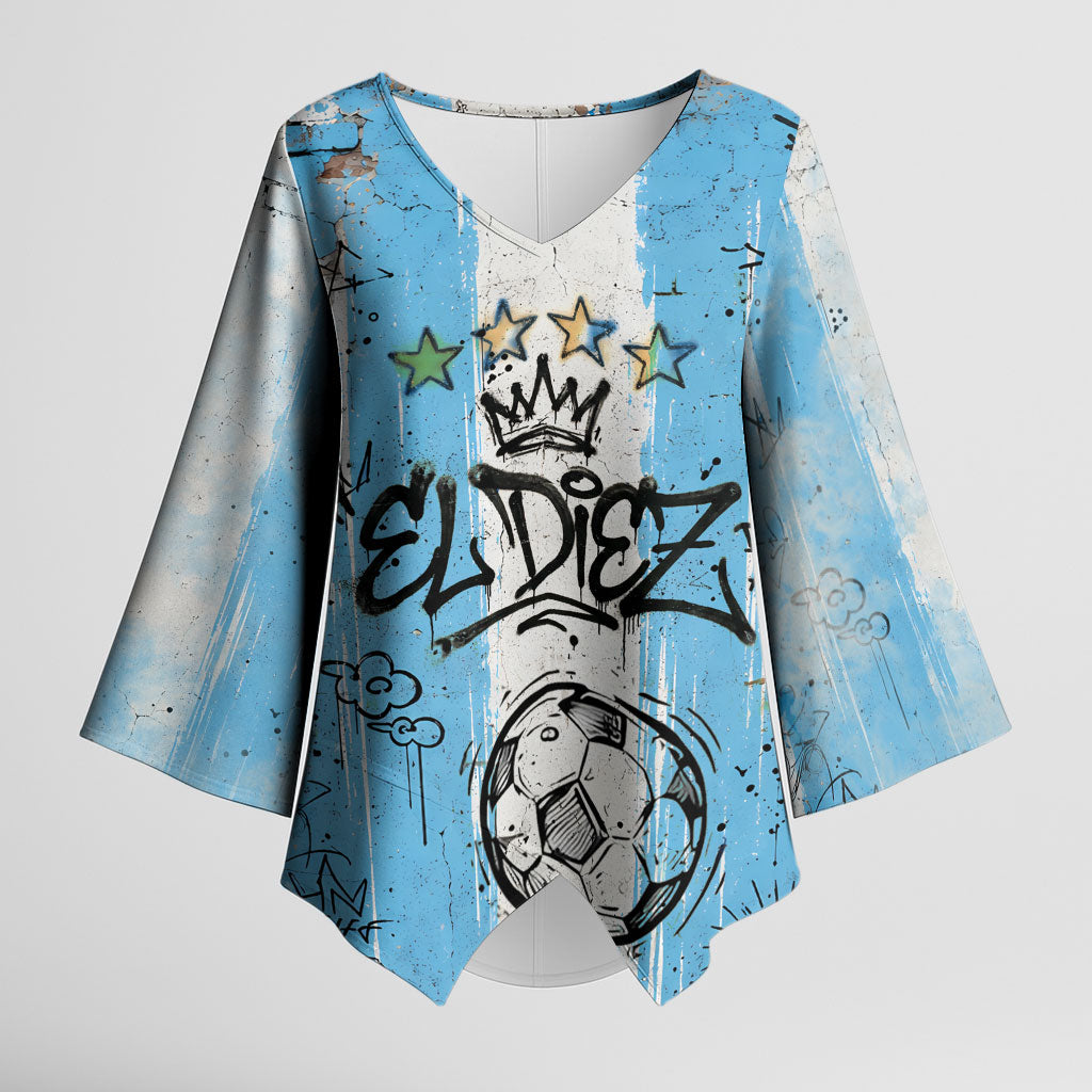 El Diez Argentina GOAT 10 Football Kimono Sleeve Blouse Goat Mascot King Crown Graffiti Art