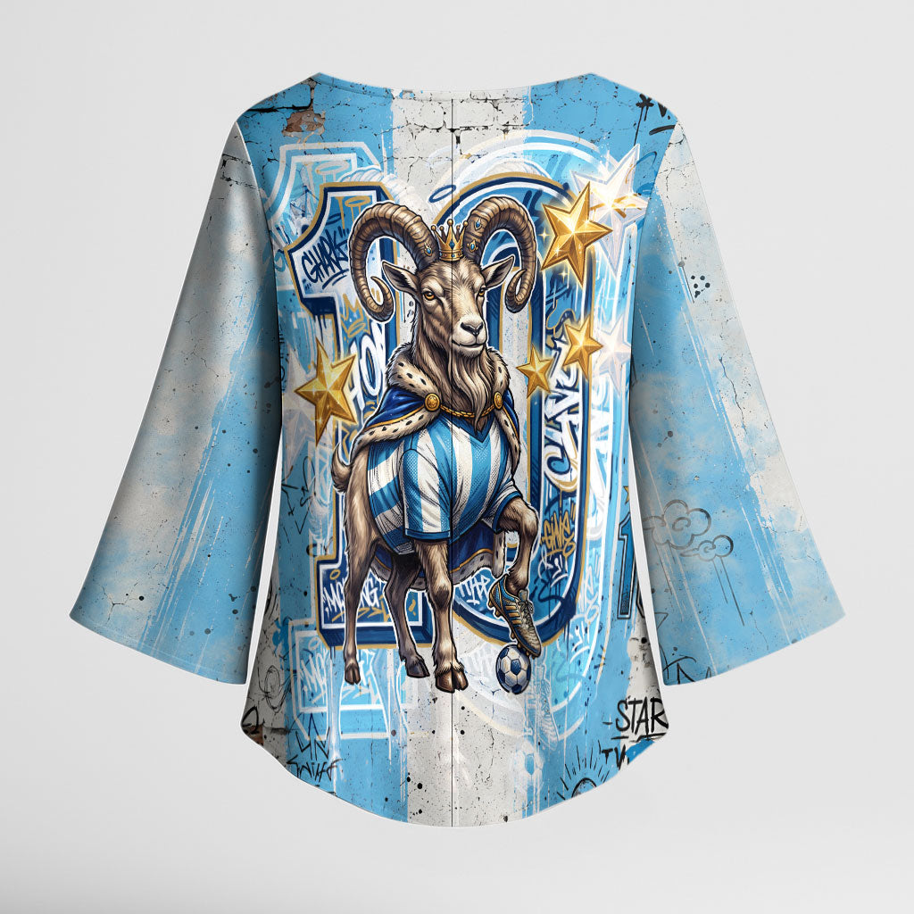 El Diez Argentina GOAT 10 Football Kimono Sleeve Blouse Goat Mascot King Crown Graffiti Art