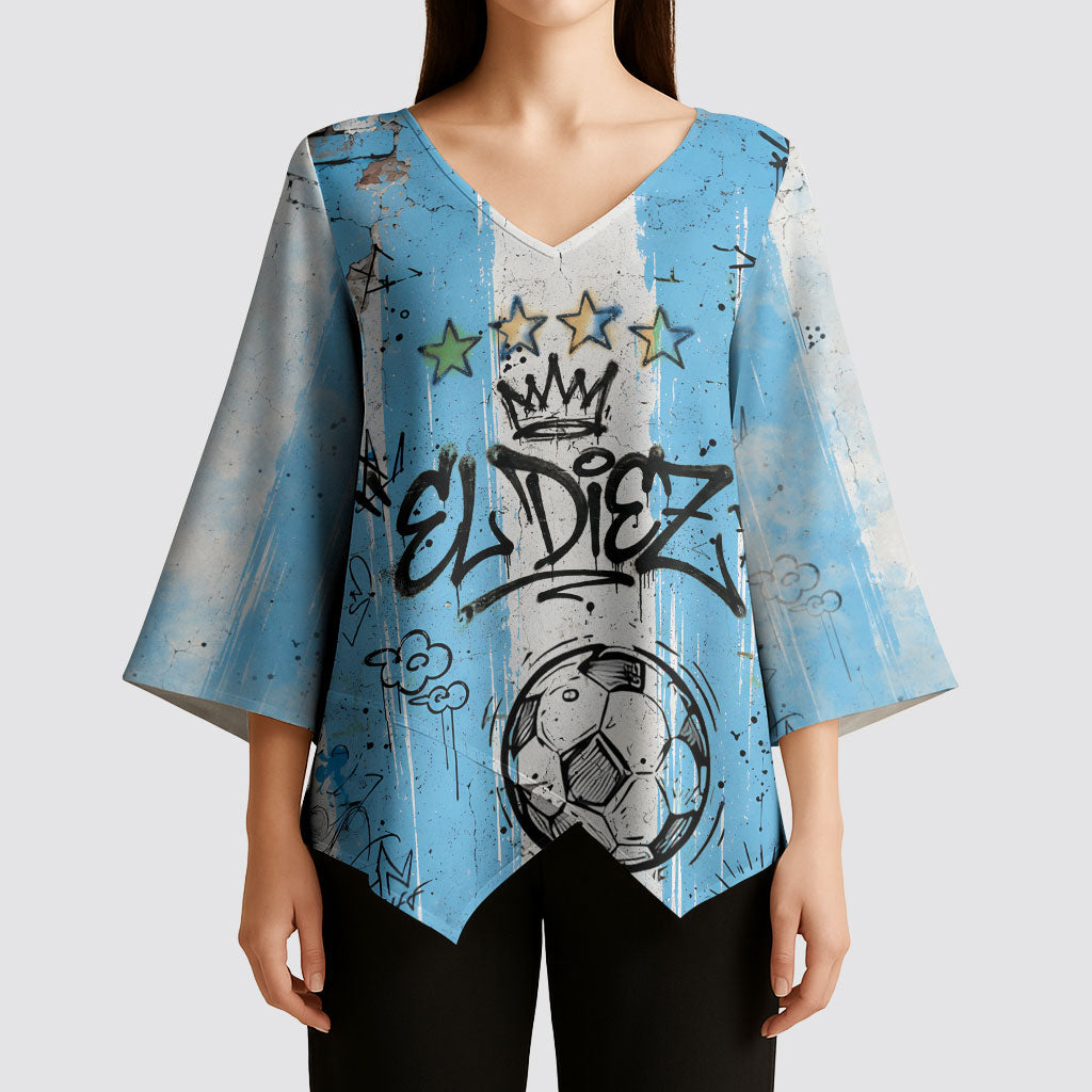 El Diez Argentina GOAT 10 Football Kimono Sleeve Blouse Goat Mascot King Crown Graffiti Art