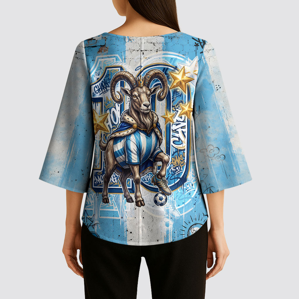 El Diez Argentina GOAT 10 Football Kimono Sleeve Blouse Goat Mascot King Crown Graffiti Art