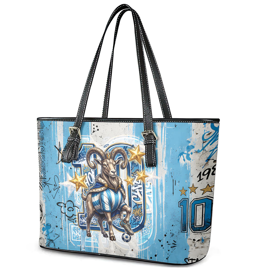 El Diez Argentina GOAT 10 Football Leather Tote Bag Goat Mascot King Crown Graffiti Art